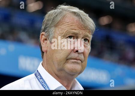 Age Hareide, Cheftrainer der dänischen Nationalmannschaft, während der FIFA Fußball-Weltmeisterschaft Russland im Jahr 16 zwischen Kroatien und Dänemark am 1. Juli 2018 2018 im Nischni Nowgorod-Stadion in Nischni Nowgorod, Russland. (Foto von Mike Kireev/NurPhoto) Stockfoto