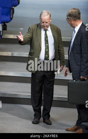 Der Fraktionsvorsitzende der AfD-Partei Alexander Gauland (C) kommt am 4. Juli 2018 zur Plenarsitzung des Deutschen Bundestages 45. in Berlin. (Foto von Emmanuele Contini/NurPhoto) Stockfoto