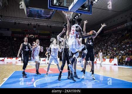 Jimmy Butler aus den Vereinigten Staaten von Amerika von Minnesota Timberwolves während des Charity- und Freundschaftsspiels Pau Gasol gegen Marc Gasol, mit europäischen und amerikanischen NBA-Spielern, um jungen Basketballspielern zu helfen und Teams im Fontajau Pavillion, Girona, am 8. Juli 2018 zu entwickeln. (Foto von Xavier Bonilla/NurPhoto) Stockfoto