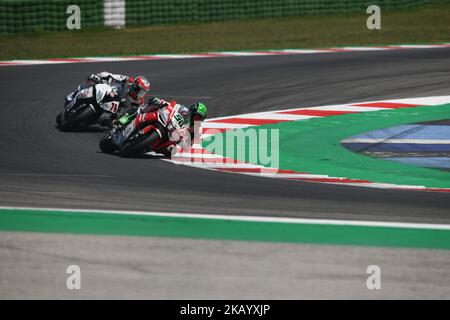 50 Eugene Laverty (1) IRL Aprilia RSV4 RF Milwaukee Aprilia während der Motul FIM Superbike Championship - Italienische Runde Sonntagsrennen während der World Superbikes - Circuit PIRELLI Riviera di Rimini Round, 6. - 8. Juli 2018 auf Misano, Italien. (Foto von Fabio Averna/NurPhoto) Stockfoto