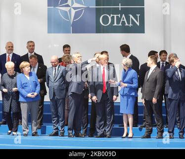 Regierungschefs der NATO-Mitgliedsländer bei der Eröffnungszeremonie des NATO-Gipfels 2018 vor dem NATO-Hauptquartier in Brüssel, Belgien, am 11. Juli 2018. (Foto von Dominika Zarzycka/NurPhoto) Stockfoto