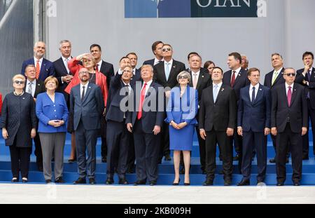 Regierungschefs der NATO-Mitgliedsländer bei der Eröffnungszeremonie des NATO-Gipfels 2018 vor dem NATO-Hauptquartier in Brüssel, Belgien, am 11. Juli 2018. (Foto von Dominika Zarzycka/NurPhoto) Stockfoto