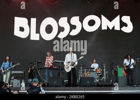 Die britische Band Blossoms tritt am 13. Juli 2018 beim NOS Alive 2018 Musikfestival in Lissabon, Portugal, auf. ( Foto von Pedro FiÃºza/NurPhoto) Stockfoto