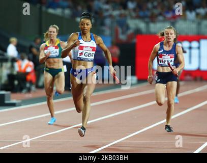 Shannon Hilton aus Großbritannien und Nordirland (Gewinnerin) tritt am 15. Juli 2018 im London Stadium, London, bei der Leichtathletik-Weltmeisterschaft London 2018 in der 4 x 100m-Staffel der Frauen an (Foto by Action Foto Sport/NurPhoto) Stockfoto