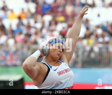 Amelia Stricker aus Großbritannien und Nordirland tritt am 15. Juli 2018 im London Stadium, London, bei der Leichtathletik-Weltmeisterschaft London 2018 im Shot Put Women an (Foto by Action Foto Sport/NurPhoto) Stockfoto