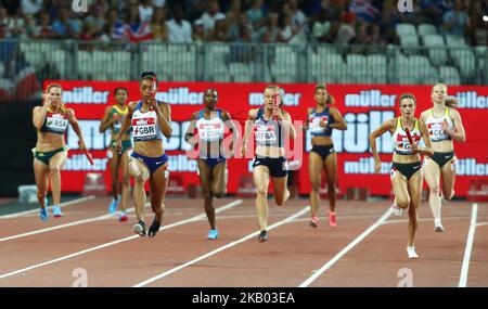 Shannon Hilton aus Großbritannien und Nordirland (Gewinnerin) tritt am 15. Juli 2018 im London Stadium, London, bei der Leichtathletik-Weltmeisterschaft London 2018 in der 4 x 100m-Staffel der Frauen an (Foto by Action Foto Sport/NurPhoto) Stockfoto