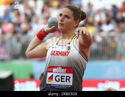 Sarah Schmnidt aus Deutschland tritt am 15. Juli 2018 im London Stadium, London, bei der Leichtathletik-WM London 2018 im Shot Put Women an (Foto by Action Foto Sport/NurPhoto) Stockfoto