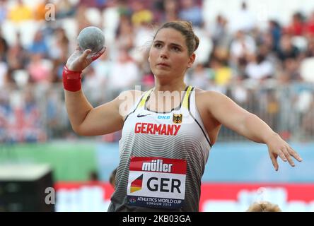 Sarah Schmnidt aus Deutschland tritt am 15. Juli 2018 im London Stadium, London, bei der Leichtathletik-WM London 2018 im Shot Put Women an (Foto by Action Foto Sport/NurPhoto) Stockfoto