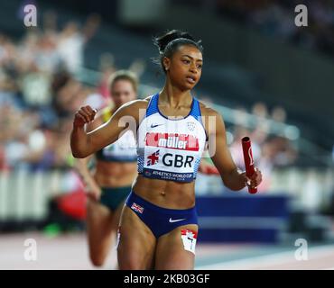 Shannon Hilton aus Großbritannien und Nordirland (Gewinnerin) tritt am 15. Juli 2018 im London Stadium, London, bei der Leichtathletik-Weltmeisterschaft London 2018 in der 4 x 100m-Staffel der Frauen an (Foto by Action Foto Sport/NurPhoto) Stockfoto