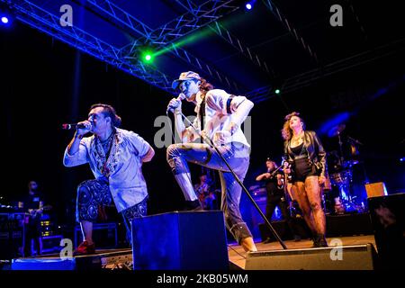 Die amerikanische Punkband Gogol Bordello tritt am 22. Juli 2018 beim Mojotic Festival 2018 in Sestri Levante (Genua), Italien, live auf. (Foto von Roberto Finizio/NurPhoto) Stockfoto