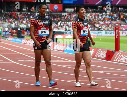 Japan Relay Team 3. und 4. Leg Runners nach dem 4 x 400m Relay Men während der Muller Anniversary Games IAAF Diamond League Day Two im London Stadium am 22. Juli 2018 in London, England. (Foto von Action Foto Sport/NurPhoto) Stockfoto