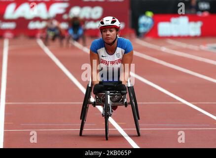 Hannah Cockroft aus Großbritannien und Nordirland nach Sieg und Weltrekord bei T34 100m Frauen während der Muller Anniversary Games IAAF Diamond League Day Two im London Stadium am 22. Juli 2018 in London, England. (Foto von Action Foto Sport/NurPhoto) Stockfoto