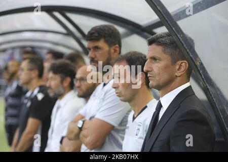 Razvan Lucescu Trainer von PAOK während der zweiten Qualifikationsrunde der Champions League First Leg Fußballspiel zwischen PAOK FC und FC Basel, im Toumba Stadion in Thessaloniki, Griechenland am 24. Juli 2018. PAOK gewann 2:1. PAOK Salonika-Torschützen: José Cañas (32'), Aleksandar Prijovic (80'). FC Basel: Albian Ajeti (82') Stockfoto