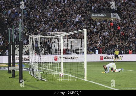 Basels Torwart Jonas Omlin beim Champions League zweiten Qualifying-Lauf des ersten Fußballspiels zwischen PAOK FC und FC Basel am 24. Juli 2018 im Toumba-Stadion in Thessaloniki, Griechenland. PAOK gewann 2:1. PAOK Salonika-Torschützen: José Cañas (32'), Aleksandar Prijovic (80'). FC Basel: Albian Ajeti (82') Stockfoto