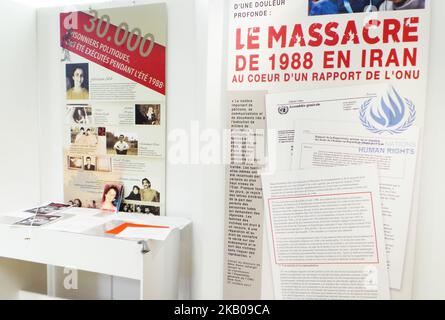 Paris, Mairie du 1er Arrondissement de Paris 02/08/2018 Ausstellung und Konferenz zum Gedenken an den 30.. Jahrestag des Massakers von 30.000 politischen Gefangenen im Iran im Sommer 1988 im Rathaus des Pariser Bezirks 1.. Diese Ausstellung ist bis zum 3. August. Am Freitag, den 3. August, findet um 15:00 Uhr eine Konferenz im Rathaus statt. Amnesty International hat gerade die Versuche des Regimes angeprangert, Spuren von Massengräbern zu entfernen. (Foto von Siavosh Hosseini/NurPhoto) Stockfoto