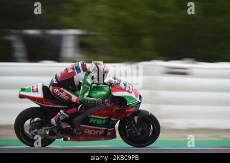 41 der Spanier Aleix Espargaro vom Team Aprilia Racing Team Gresini beim Rennen auf dem Brünner Kurs zum Großen Preis der Tschechischen Republik in Brünn, Tschechien, am 5. August 2018. (Foto von Andrea Diodato/NurPhoto) Stockfoto