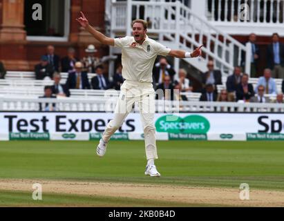 Englands Stuart Broad beim 4.-tägigen Test der International Test Series 2. zwischen England und Indien am Lords Cricket Ground, London, England, am 12. August 2018. (Foto von Action Foto Sport/NurPhoto) Stockfoto