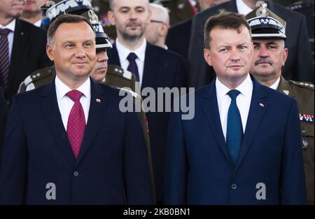Der polnische Präsident Andrzej Duda bei der Militärparade in Warschau am Tag der polnischen Armee. 15. August 2018, Warschau, Polen (Foto von Krystian Dobuszynski/NurPhoto) Stockfoto