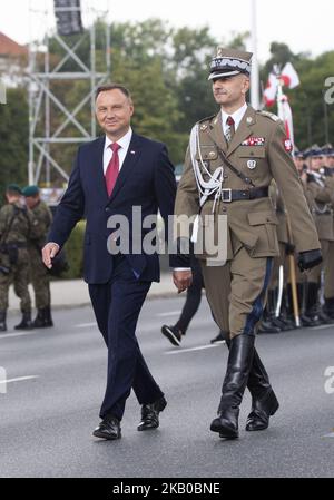 Der polnische Präsident Andrzej Duda bei der Militärparade in Warschau am Tag der polnischen Armee. 15. August 2018, Warschau, Polen (Foto von Krystian Dobuszynski/NurPhoto) Stockfoto