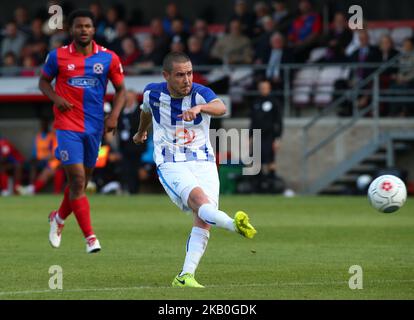 Liam Noble von Hartlepool United beim Vanarama National League Spiel zwischen Dagenham und Redbridge gegen Hartlepool United im Chigwell Construction Stadium Dagenham Britain am 25. August 2018 (Foto by Action Foto Sport/NurPhoto) Stockfoto
