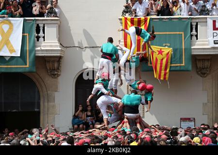 Menschentürme während der Feierlichkeiten von Sant Felix in Vilafranca del Penedes, am 30.. August 2018, in Barcelona, Spanien. -- (Foto von Urbanandsport/NurPhoto) Stockfoto