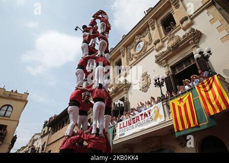 Menschentürme während der Feierlichkeiten von Sant Felix in Vilafranca del Penedes, am 30.. August 2018, in Barcelona, Spanien. -- (Foto von Urbanandsport/NurPhoto) Stockfoto