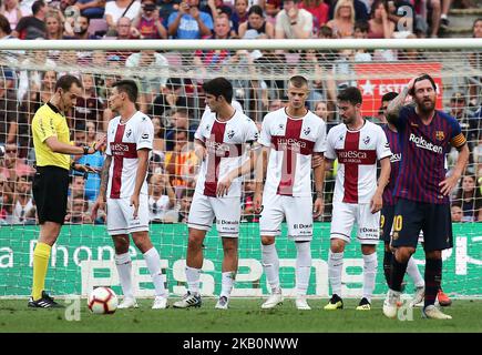 Leo Messi während des Spiels zwischen dem FC Barcelona und dem SD Huesca, das der Woche 3 der Liga Santander entspricht, spielte am 02.. september 2018 im Camp Nou in Barcelona, Spanien. -- (Foto von Urbanandsport/NurPhoto) Stockfoto