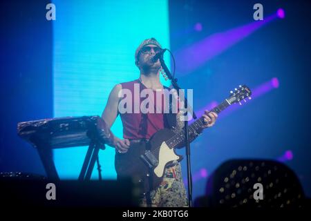 Ben McKee von der amerikanischen alternativen Rockband Imagine Dragons tritt am 6. September 2018 live auf der Area Expo Experience Rho Milan Italy in Milano Rocks 2018 auf. (Foto von Roberto Finizio/NurPhoto) Stockfoto