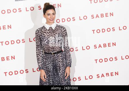 Die Schauspielerin Barbara Lennie nimmt an der Präsentation des Films ´Todos lo saben´ im URSO Hotel in Madrid, Spanien, Teil. 12. September 2018. (Foto von BorjaB.Hojas/COOLMedia/NurPhoto) Stockfoto