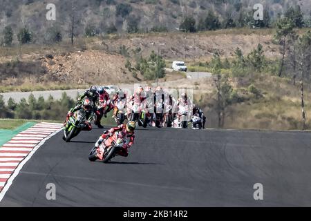 Starten Sie race2 SBK während des World Superbikes Race 2 bei Autodromo Internacional do Algarve, Sonntag, 16. September 2018 in Algarve, Portugal. (Foto von Fabio Averna/NurPhoto) Stockfoto