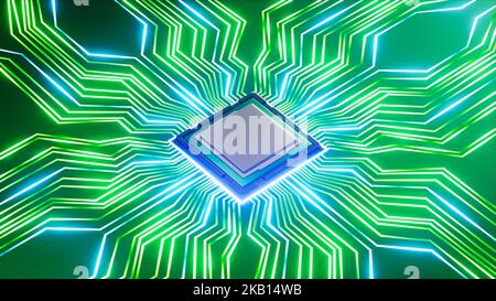 Stromversorgung der cpu auf elektronischem 3D-Rendering der Leiterplatte Stockfoto