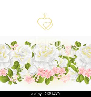 Blumenrand nahtlose Hintergrund weißen Rosen Vintage Vektor Illustration für den Einsatz in Innenarchitektur, Kunst, Geschirr, Kleidung, Verpackung, Begrüßung Stock Vektor