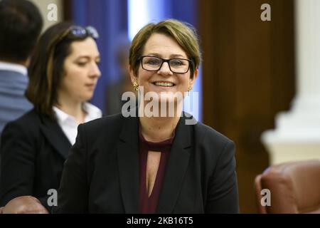 Tone Wilhelmsen Troen, Präsident des norwegischen Parlaments Storting, während eines Besuchs in Kiew, Ukraine. 18-09-2018 (Foto von Maxym Marusenko/NurPhoto) Stockfoto