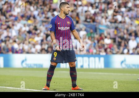 Der FC Barcelona führt Luis Suarez (9) während des UEFA Champions League-Spiels zwischen dem FC Barcelona und dem PSV Eindhoven im Camp Nou Stadium vor, das dem Spieltag 1 entspricht, Gruppe B am 18. September 2018 in Barcelona, Spanien. (Foto von Urbanandsport/NurPhoto) Stockfoto