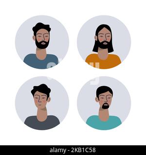 Männer mit verschiedenen Haar- und Bartstile. Vektorgrafik. Stock Vektor