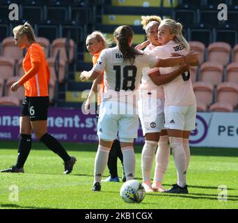 Mollie Green aus Manchester United Women feiert ihr Ziel während des Women's Super League Two Matches zwischen dem London Bees FC und den Manchester United FC Women am 23. September 2018 im Hive in London, England. (Foto von Action Foto Sport/NurPhoto) Stockfoto