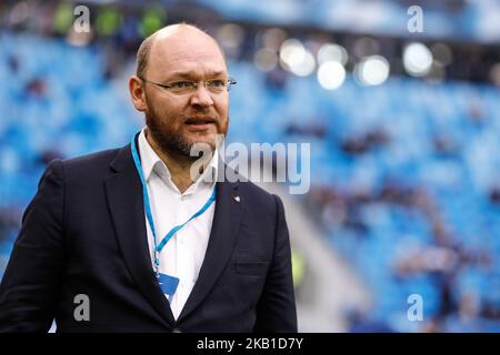 Die Vorsitzende des FC Lokomotiv Moskow Ilya Gerkus nimmt am 23. September 2018 im St. Petersburger Stadion in Sankt Petersburg, Russland, am Spiel der Russischen Premier League zwischen dem FC Zenit Sankt Petersburg und dem FC Lokomotiv Moskau Teil. (Foto von Mike Kireev/NurPhoto) Stockfoto