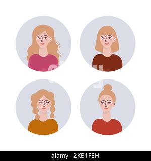 Blonde Frauen mit verschiedenen Frisuren. Vektorgrafik. Stock Vektor