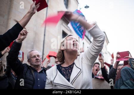 25. September 2018: Ludovine de La Rochère, Präsident des Manif pour tous, fordert nach der Veröffentlichung einer neuen Stellungnahme zur Revision des Bioethik-Gesetzes eine Reaktion vor dem Nationalen Ethikbeirat (CCNE). Am 25. September 2018 in Paris, Frankreich. (Foto von Olivier Donnars/NurPhoto) Stockfoto