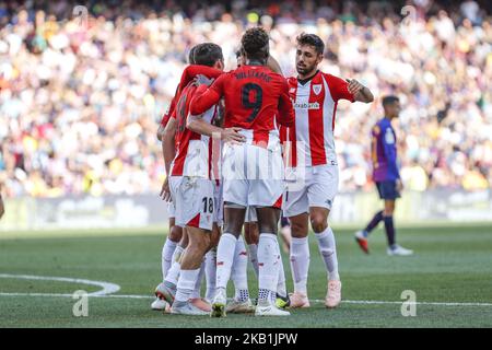 Athletic Club Spieler feiern das Tor während des Spiels FC Barcelona gegen Athletic Club, für die Runde 7 der Liga Santander, gespielt im Camp Nou am 29.. September 2018 in Barcelona, Spanien. (Foto von Mikel Trigueros/Urbanandsport/NurPhoto) Stockfoto