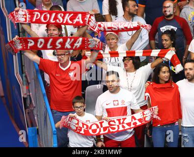 Polen gegen Brasilien - Finale der FIVP-Weltmeisterschaft der Männer Polen-Fans bei Pala Alpitour in Turin, Italien, am 30. September 2018 (Foto von Matteo Ciambelli/NurPhoto) Stockfoto