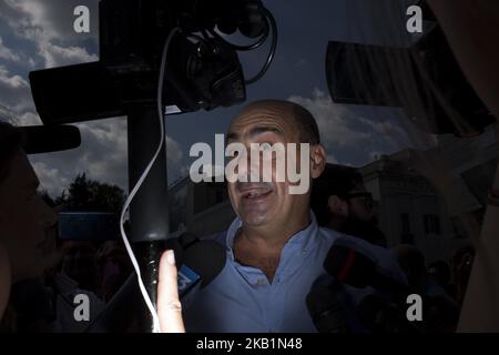 Nicola Zingaretti, Präsidentin der Region Latium, nimmt am 30. September 2018 an einer Demonstration der Mitte-Links-PD (Demokratische Partei) Italiens auf der Piazza del Popolo in der Innenstadt von Rom Teil, um gegen die Regierungspolitik zu protestieren. (Foto von Christian Minelli/NurPhoto) Stockfoto