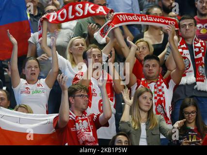 Polen gegen Brasilien - Finale der FIVP-Weltmeisterschaft der Männer Polen-Fans bei Pala Alpitour in Turin, Italien, am 30. September 2018 (Foto von Matteo Ciambelli/NurPhoto) Stockfoto