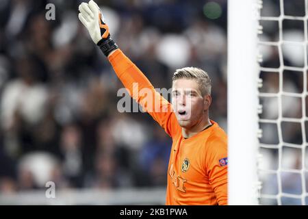 Young Boys Torwart David von Ballmoos (26) während des UEFA Champions League Group Stage Fußballspiels n.2 JUVENTUS - JUNGE JUNGEN am 02/10/2018 im Allianz Stadium in Turin, Italien. (Foto von Matteo Bottanelli/NurPhoto) Stockfoto