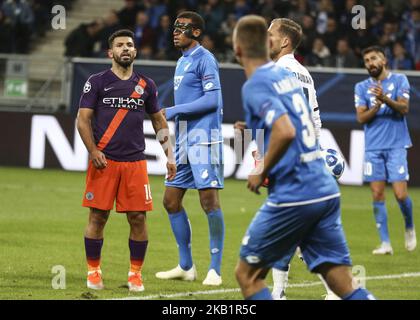 Sergio Aguero, während des UEFA Champions League-Fußballspiels der Gruppe F zwischen der TSG 1899 Hoffenheim und Manchester City in der Rhein-Neckar-Arena in Sinsheim, Südwestdeutschland, am 2. Oktober 2018. (Foto von Elyxandro Cegarra/NurPhoto) Stockfoto