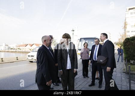 Die Kölner Bürgermeisterin Henriette Reker legt am 3 2018. Oktober einen Kranz am Holocaust-Mahnmal auf dem Liberty Square in Thessaloniki, Griechenland, ab. (Foto von Achilleas Chiras/NurPhoto) Stockfoto