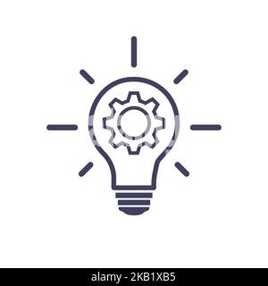 Im Inneren der Glühlampe und des Rades. Geschäftskonzept Idee. Isolierte Vektorsymbole. Stock Vektor