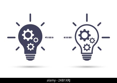 Im Inneren der Glühlampe und des Rades. Geschäftskonzept Idee. Isolierte Vektorsymbole. Stock Vektor