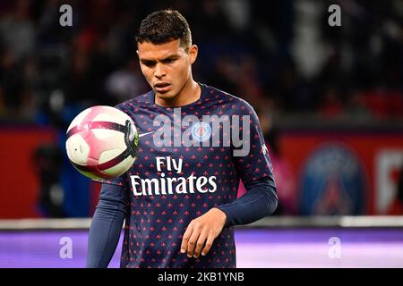 Thiago Silva während des spiels der französischen Ligue 1 zwischen Paris Saint-Germain (PSG) und Olympique Lyonnais (OL, Lyon) im Stadion Parc des Princes am 7. Oktober 2018 in Paris, Frankreich. (Foto von Julien Mattia/NurPhoto) Stockfoto