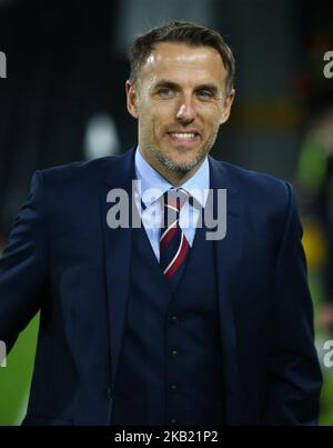 Der englische Frauen-Cheftrainer Phil Neville während der Internationalen Frauenfreundschaftzwischen England und Australien Frauen im Craven Cottage Stadium, London, England am 09. Oktober 2018. (Foto von Action Foto Sport/NurPhoto) Stockfoto